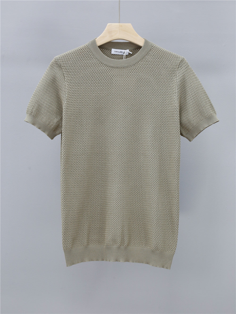 Summer Men's Ice Silk Knitted Round Neck T-shirt