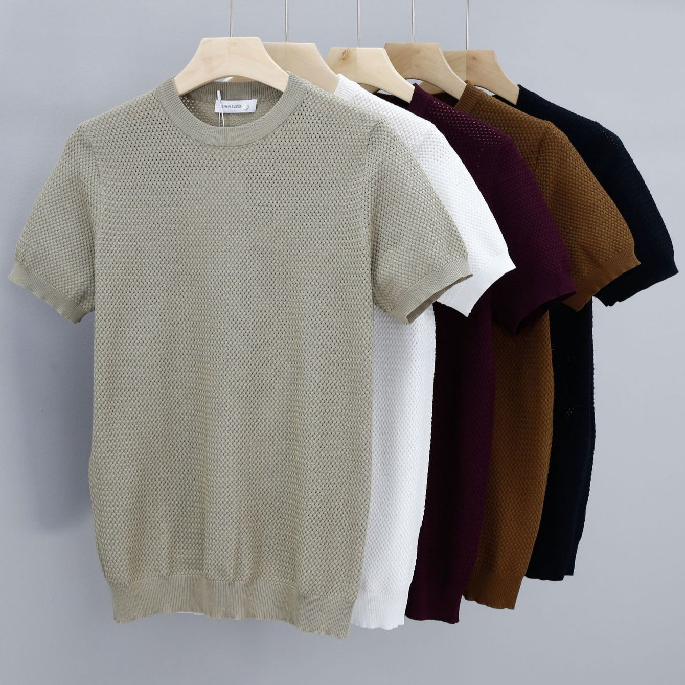 Summer Men's Ice Silk Knitted Round Neck T-shirt