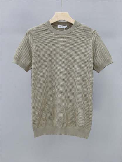 Summer Men's Ice Silk Knitted Round Neck T-shirt