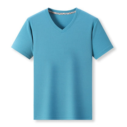 Men's Thin Casual Solid Color And V-neck Short-sleeved T-shirt