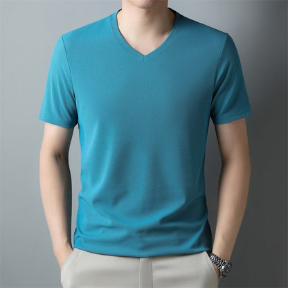 Men's Thin Casual Solid Color And V-neck Short-sleeved T-shirt