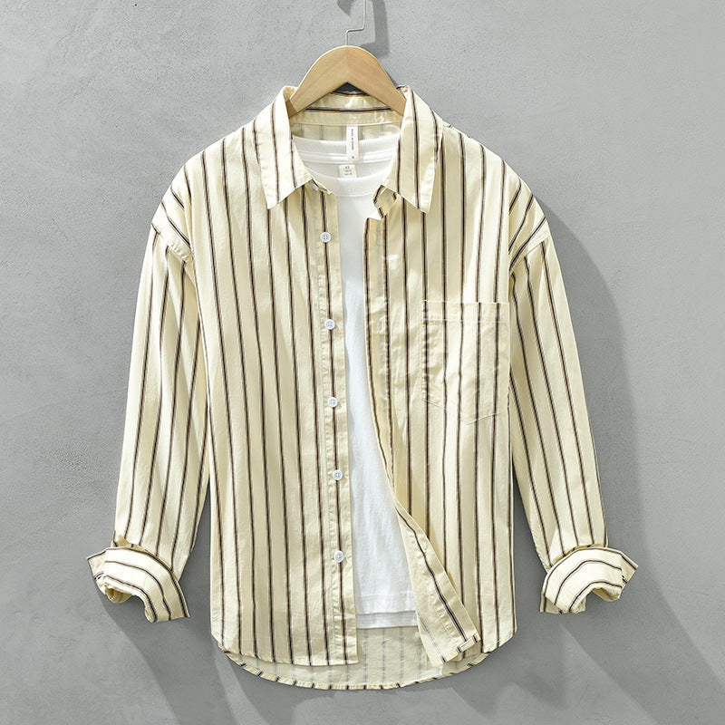 Square Collar Striped Casual Shirt Trendy Loose-fitting Versatile Blouse Pure Cotton Coat