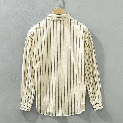 Square Collar Striped Casual Shirt Trendy Loose-fitting Versatile Blouse Pure Cotton Coat