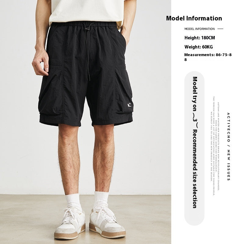 Quick-drying Ice Silk Shorts Sports Casual Cropped Loose Pocket Overalls