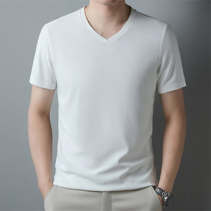 Men's Thin Casual Solid Color And V-neck Short-sleeved T-shirt