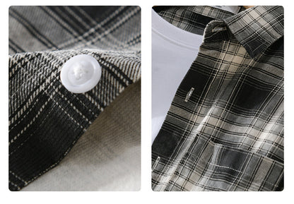 Cotton Plaid Long-sleeved Shirt Retro Cotton Brushed Casual Overshirt