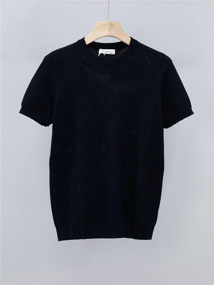 Summer Men's Ice Silk Knitted Round Neck T-shirt