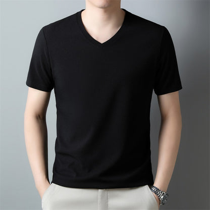 Men's Thin Casual Solid Color And V-neck Short-sleeved T-shirt