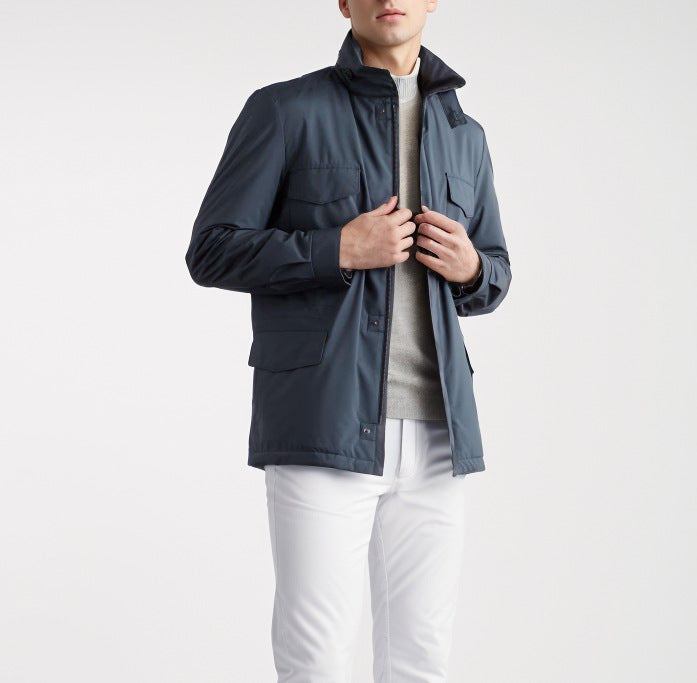 Zipper Large Pocket Stand-up Collar Casual Jacket