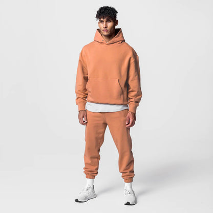 Loose American Style Exercise Workout Outfit Men's Trendy Casual Hooded Cotton Sweater Sweatpants Two-piece Set