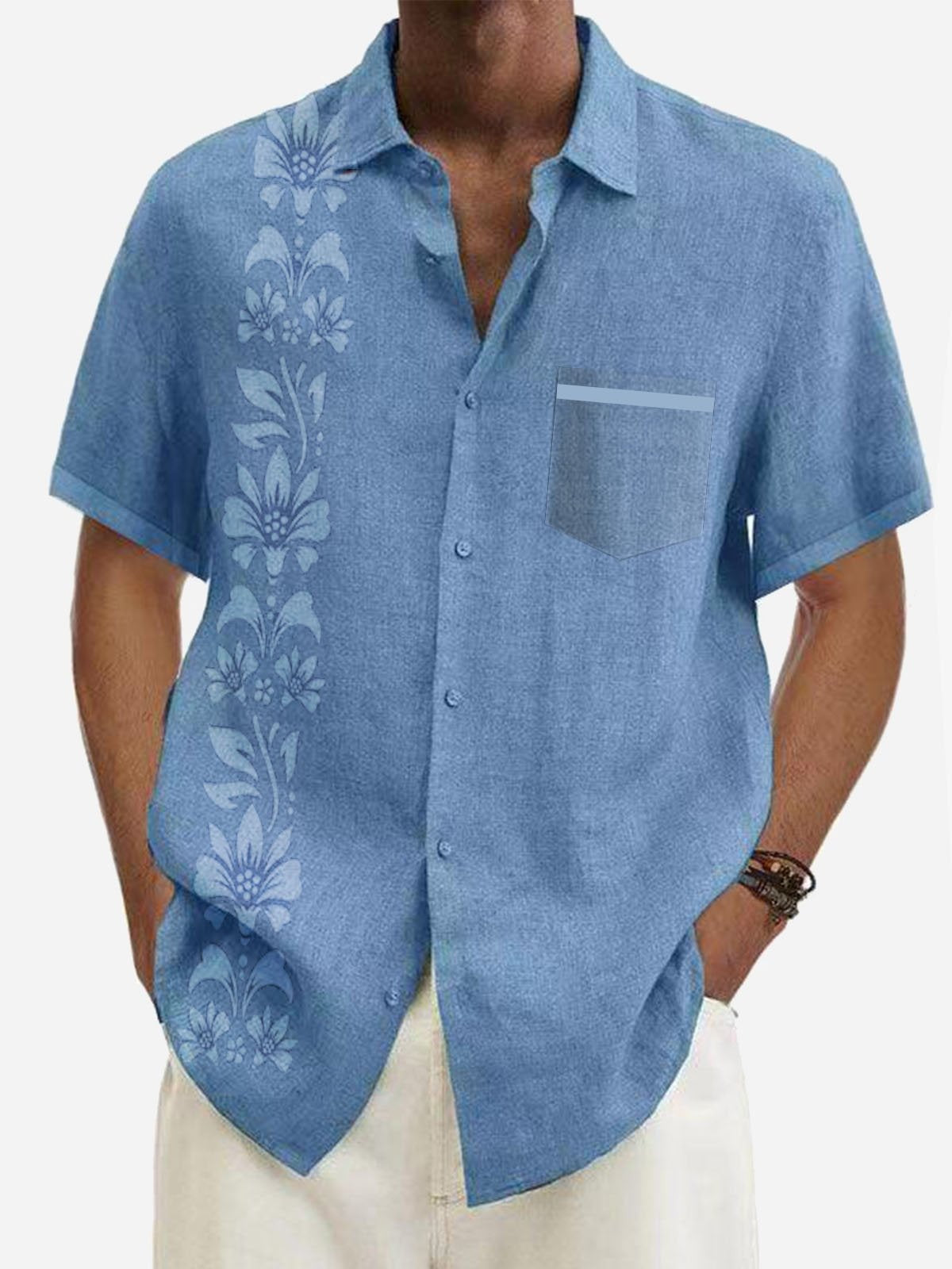 Digital Printing Polyester Plain Men's Short Sleeve Shirt