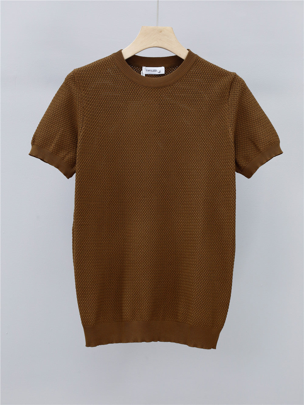 Summer Men's Ice Silk Knitted Round Neck T-shirt