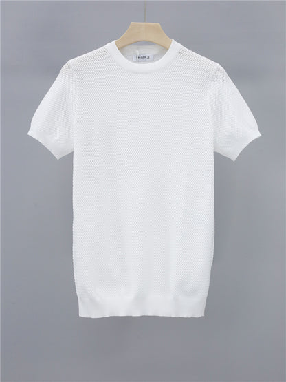 Summer Men's Ice Silk Knitted Round Neck T-shirt