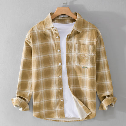 Cotton Plaid Long-sleeved Shirt Retro Cotton Brushed Casual Overshirt