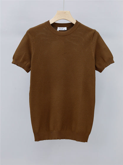 Summer Men's Ice Silk Knitted Round Neck T-shirt