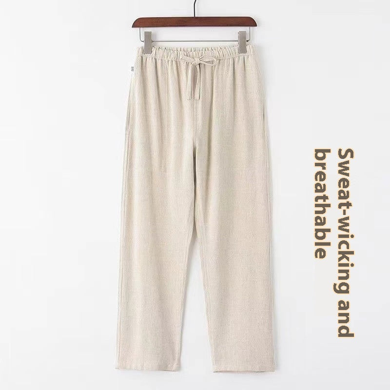 Wind Linen Straight-leg Trousers Men's Loose Casual Elastic Waist Tang Suit Pants