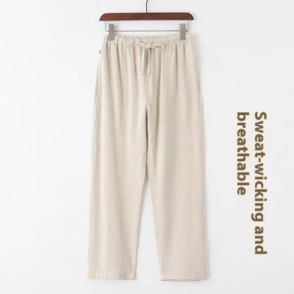 Wind Linen Straight-leg Trousers Men's Loose Casual Elastic Waist Tang Suit Pants