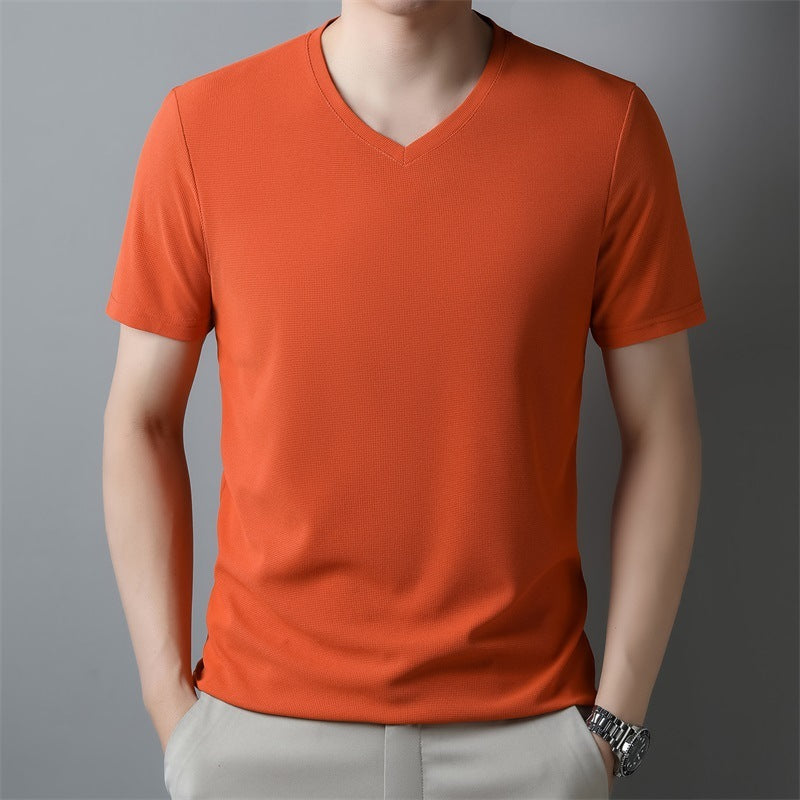 Men's Thin Casual Solid Color And V-neck Short-sleeved T-shirt