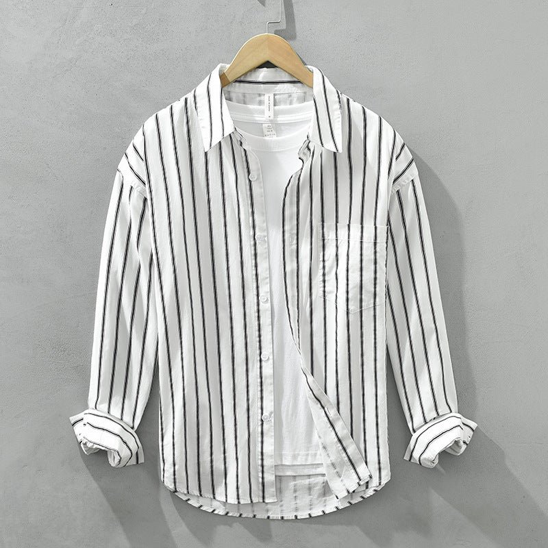 Square Collar Striped Casual Shirt Trendy Loose-fitting Versatile Blouse Pure Cotton Coat