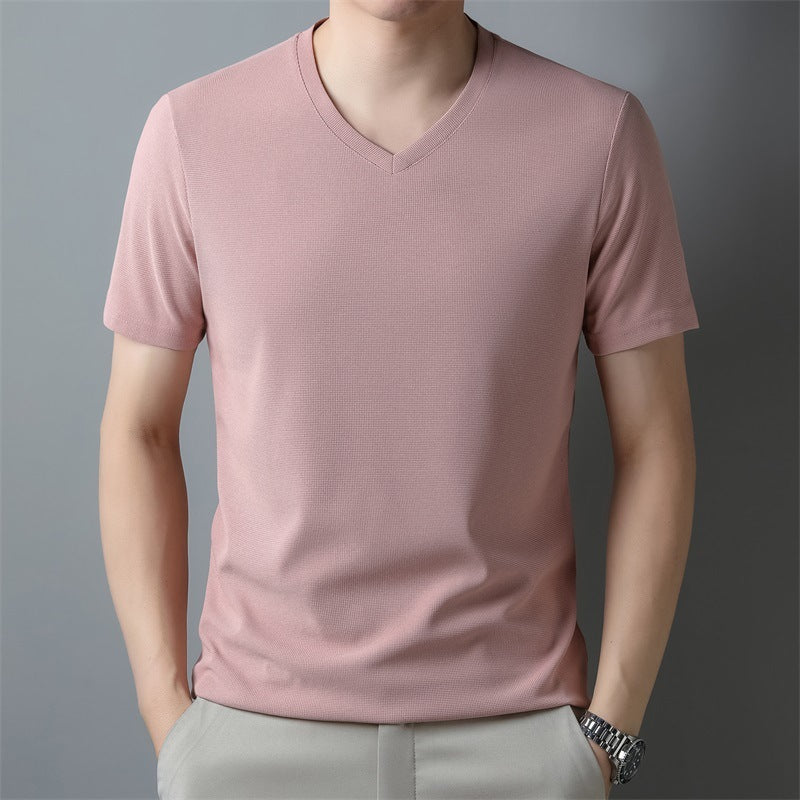 Men's Thin Casual Solid Color And V-neck Short-sleeved T-shirt